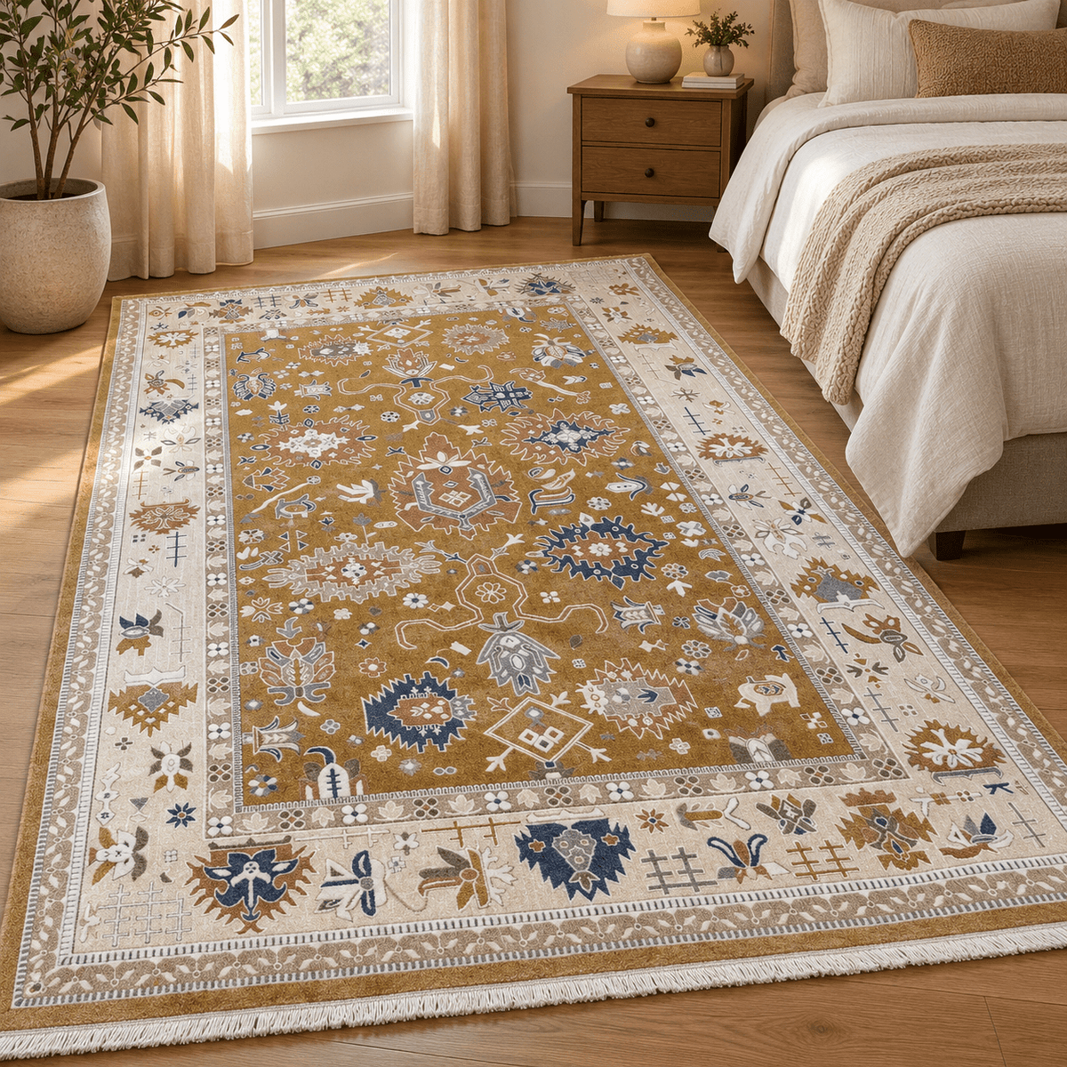 Traditional Mustard Beige Oriental Rug 200×300 cm - SHAGHAF HOME