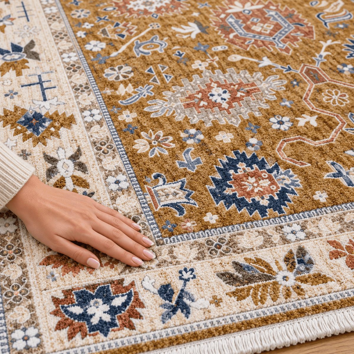 Traditional Mustard Beige Oriental Rug 200×300 cm - SHAGHAF HOME