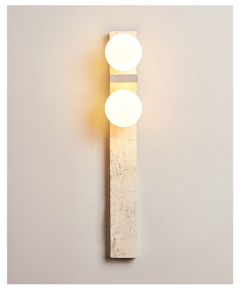Vertical Dual Globe Travertine Wall Lamp – 50cm - SHAGHAF HOME
