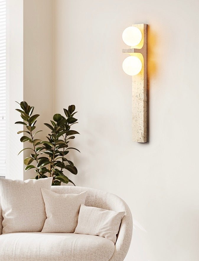 Vertical Dual Globe Travertine Wall Lamp – 50cm - SHAGHAF HOME