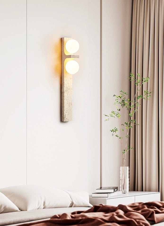 Vertical Dual Globe Travertine Wall Lamp – 50cm - SHAGHAF HOME