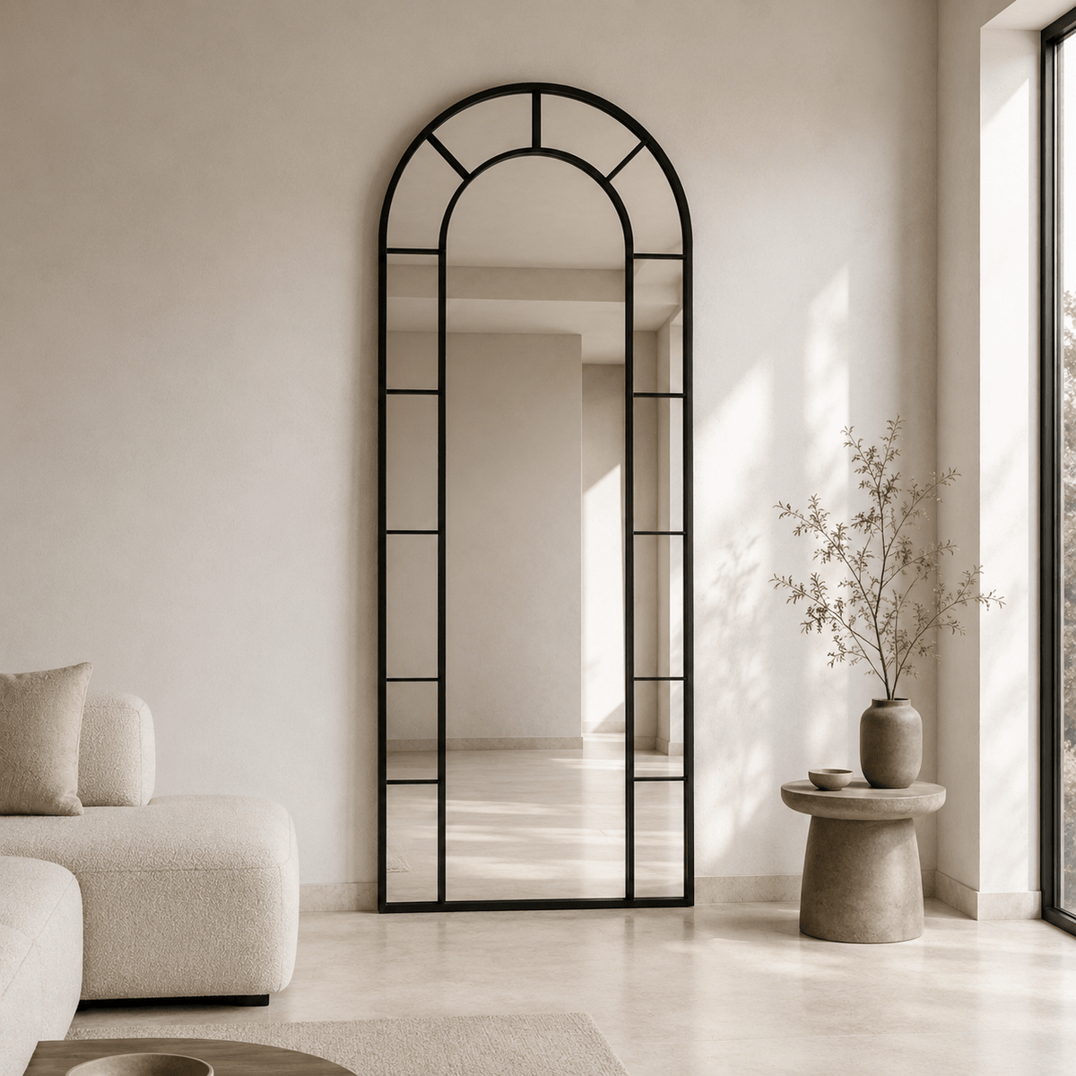 Veyra Black Arched Window Mirror - SHAGHAF HOME
