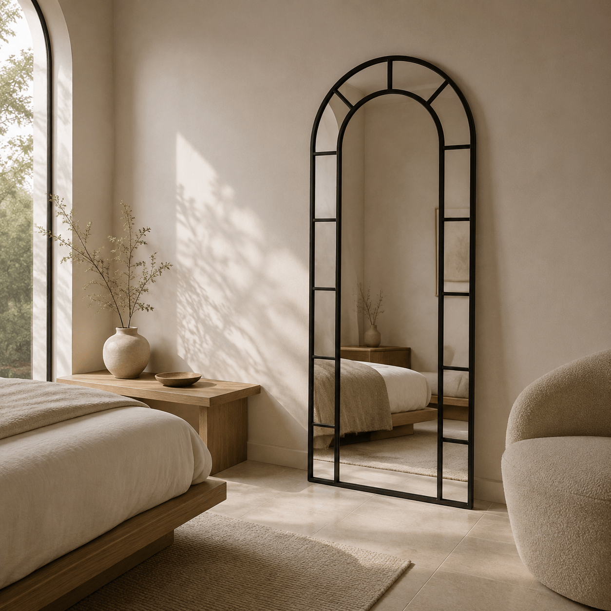 Veyra Black Arched Window Mirror - SHAGHAF HOME