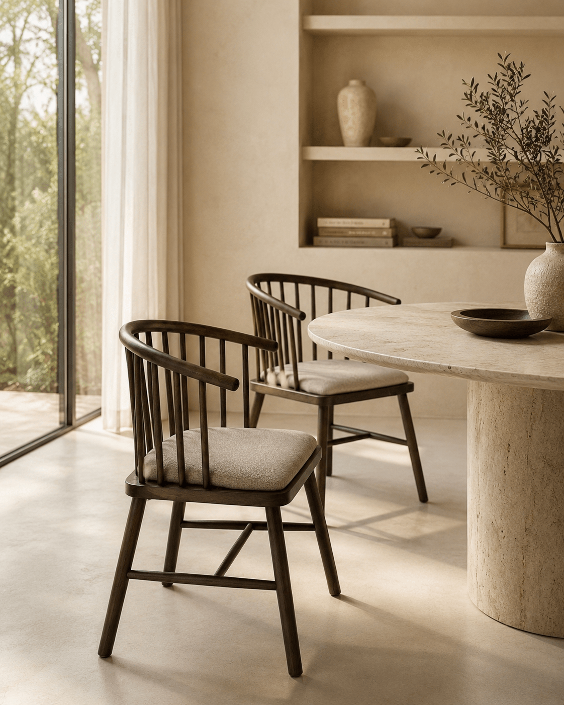 Vintage Curve Wooden Dining Chair – Natural Elegance & Comfort - SHAGHAF HOME