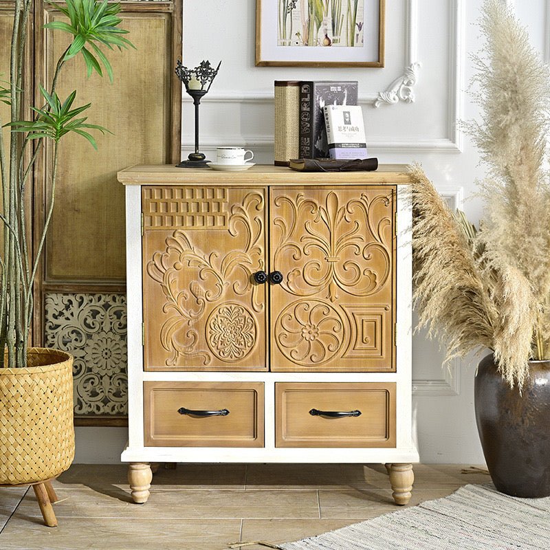 Vintage Wooden Cabinet – Hand - Carved Design with Storage Drawers - SHAGHAF HOME