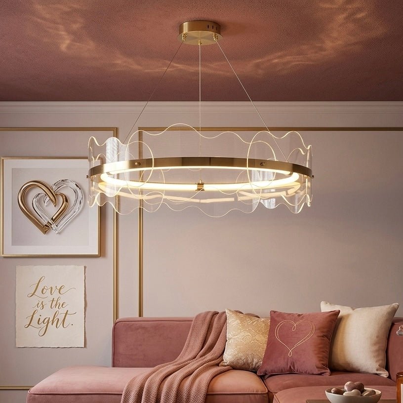 Wave Ring LED Chandelier – Modern Iron & Acrylic Design with Remote Control - SHAGHAF HOME
