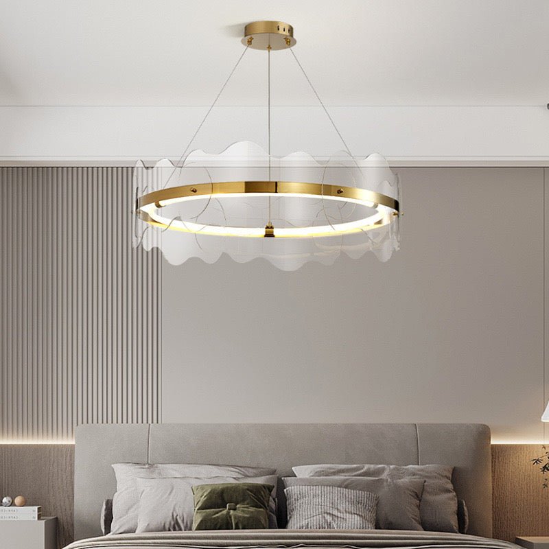 Wave Ring LED Chandelier – Modern Iron & Acrylic Design with Remote Control - SHAGHAF HOME