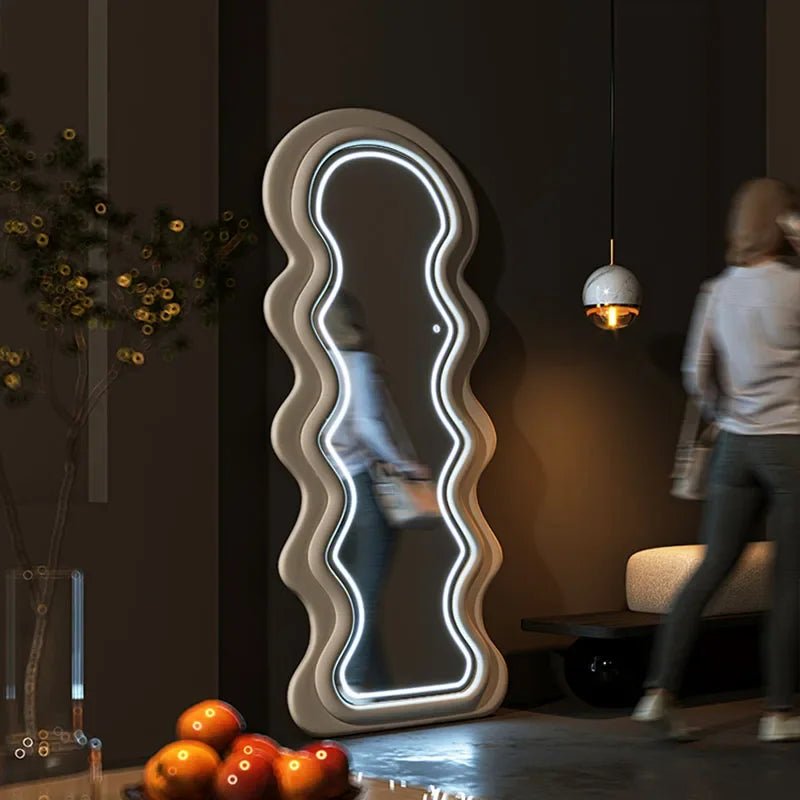 Wavy Fabric LED Free standing Mirror - SHAGHAF HOME