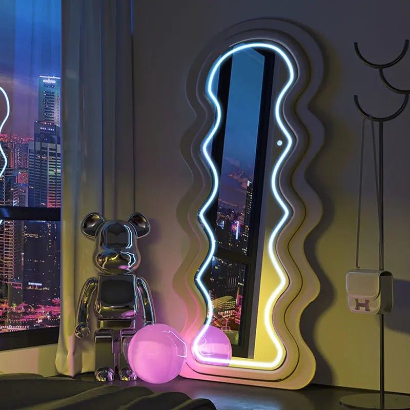 Wavy Fabric LED Free standing Mirror - SHAGHAF HOME