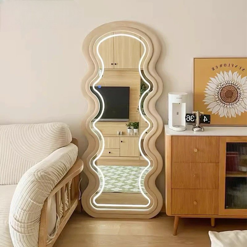 Wavy Fabric LED Free standing Mirror - SHAGHAF HOME