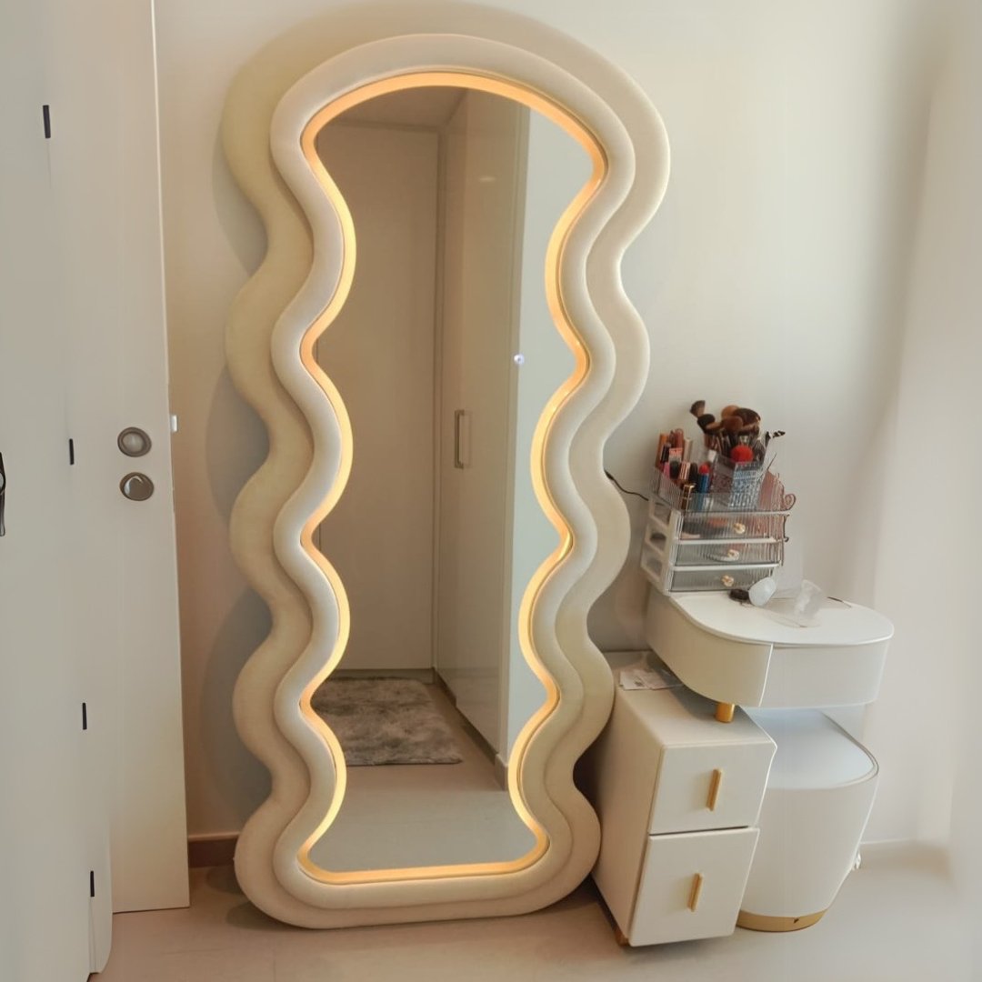 Wavy Fabric LED Free standing Mirror - SHAGHAF HOME