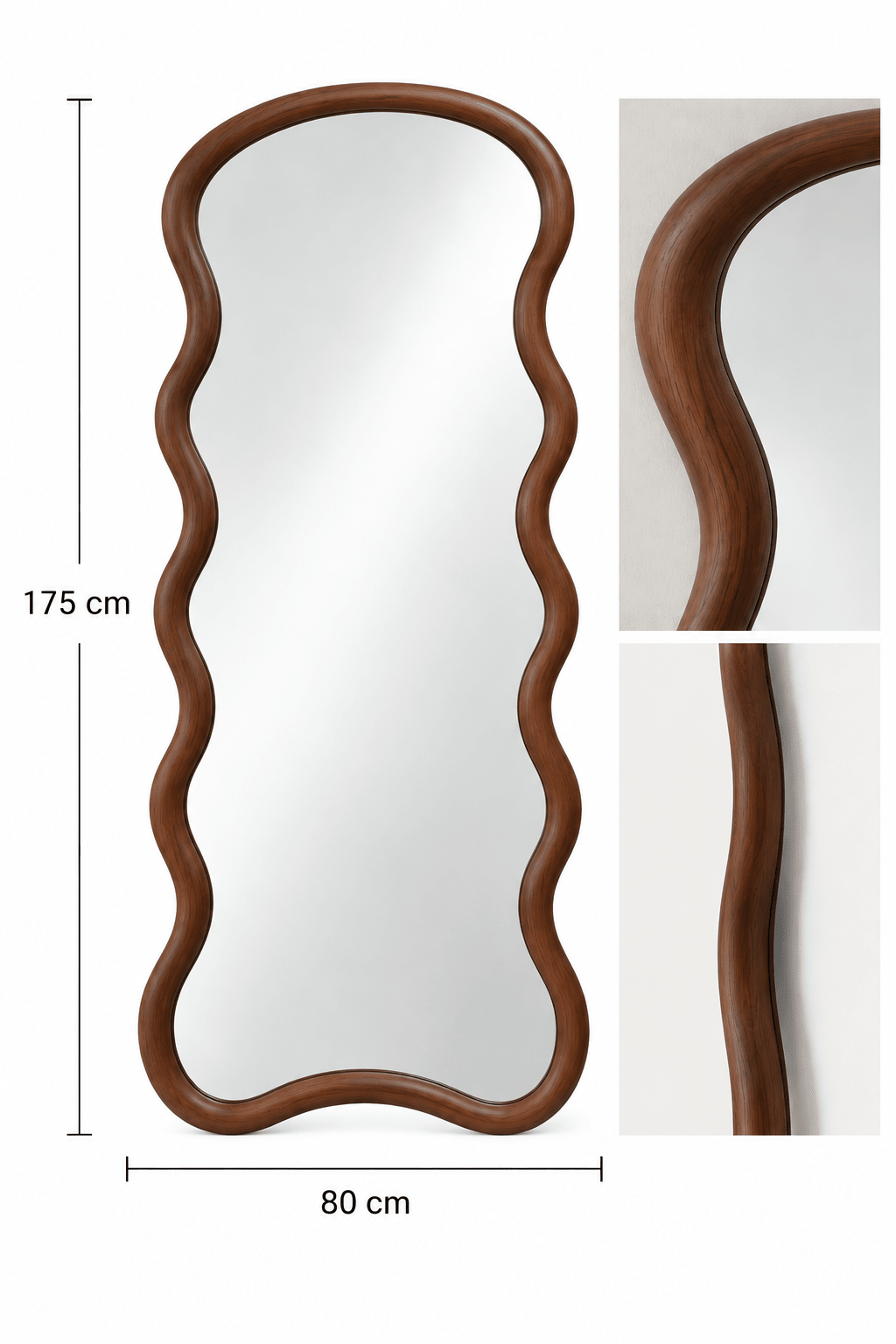 Wavy Full-Length Floor Mirror with Wooden Frame & Stand 175×80 cm - SHAGHAF HOME