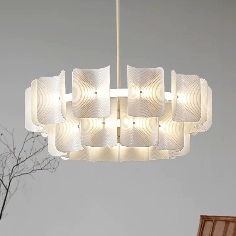 White Ripple LED Chandelier – Modern Metal & Acrylic Design with Remote Control - SHAGHAF HOME