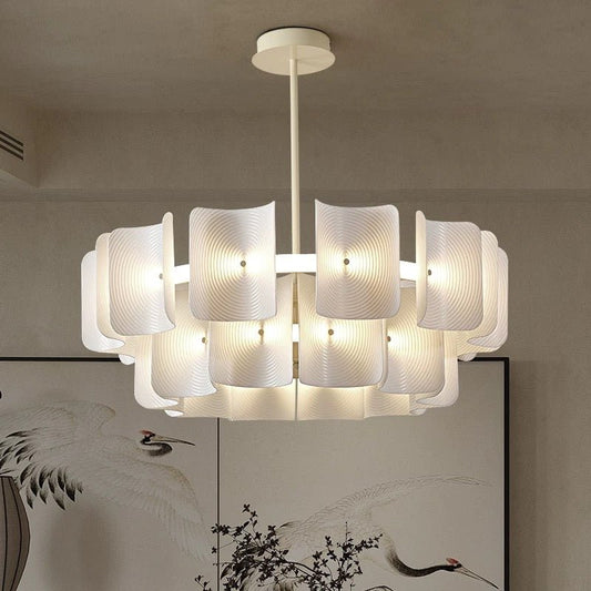 White Ripple LED Chandelier – Modern Metal & Acrylic Design with Remote Control - SHAGHAF HOME