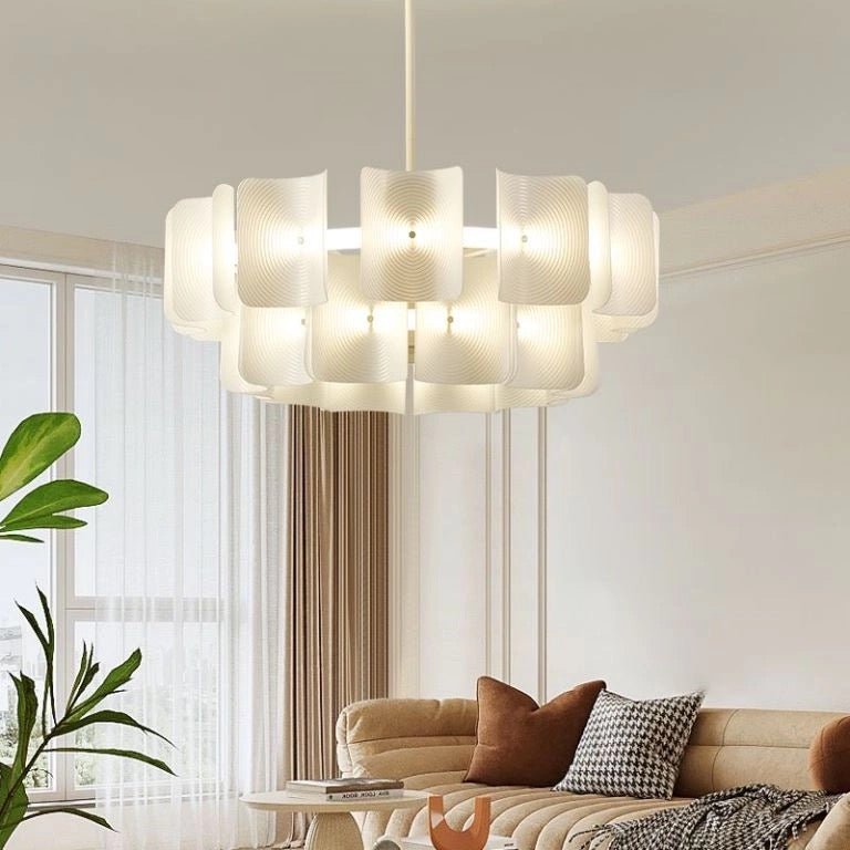 White Ripple LED Chandelier – Modern Metal & Acrylic Design with Remote Control - SHAGHAF HOME