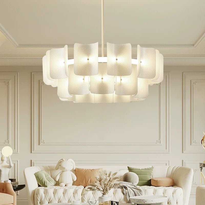 White Ripple LED Chandelier – Modern Metal & Acrylic Design with Remote Control - SHAGHAF HOME