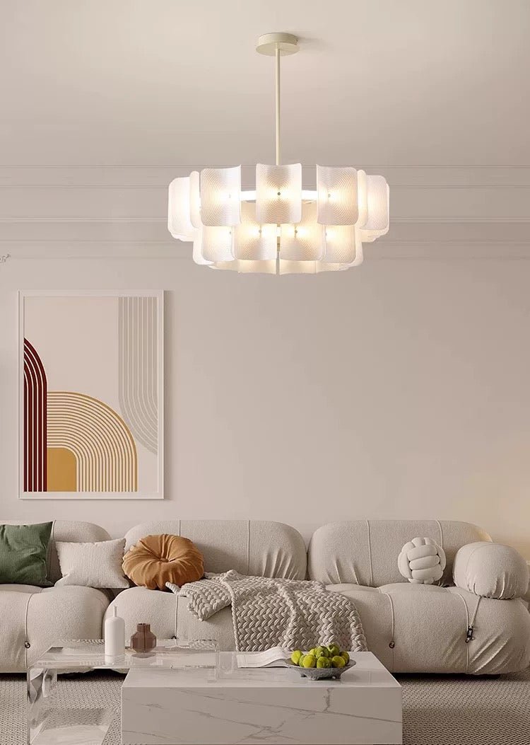 White Ripple LED Chandelier – Modern Metal & Acrylic Design with Remote Control - SHAGHAF HOME