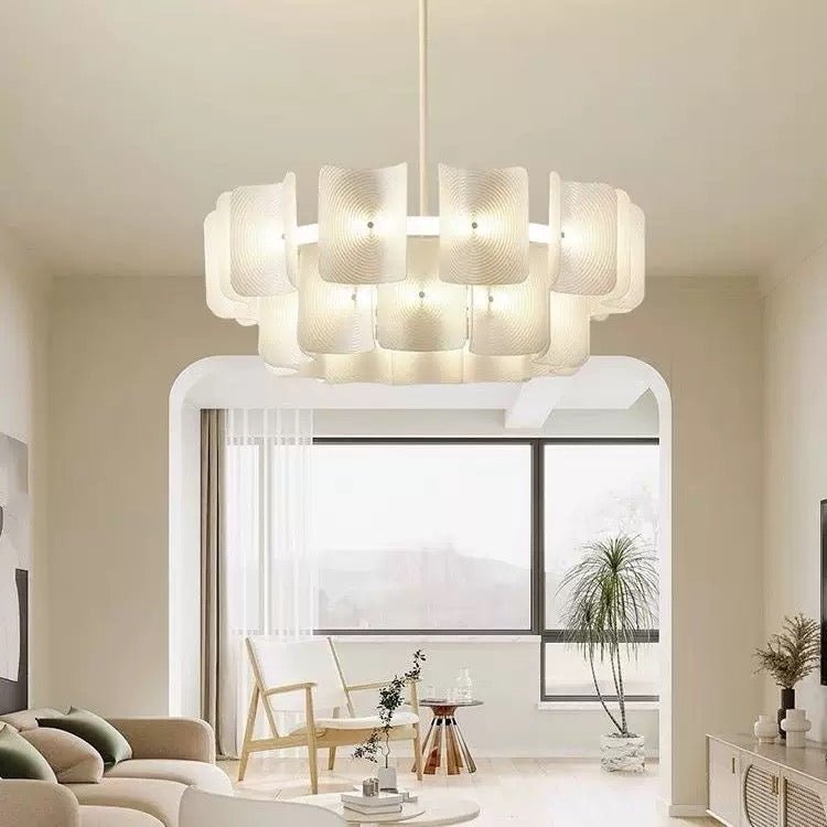 White Ripple LED Chandelier – Modern Metal & Acrylic Design with Remote Control - SHAGHAF HOME