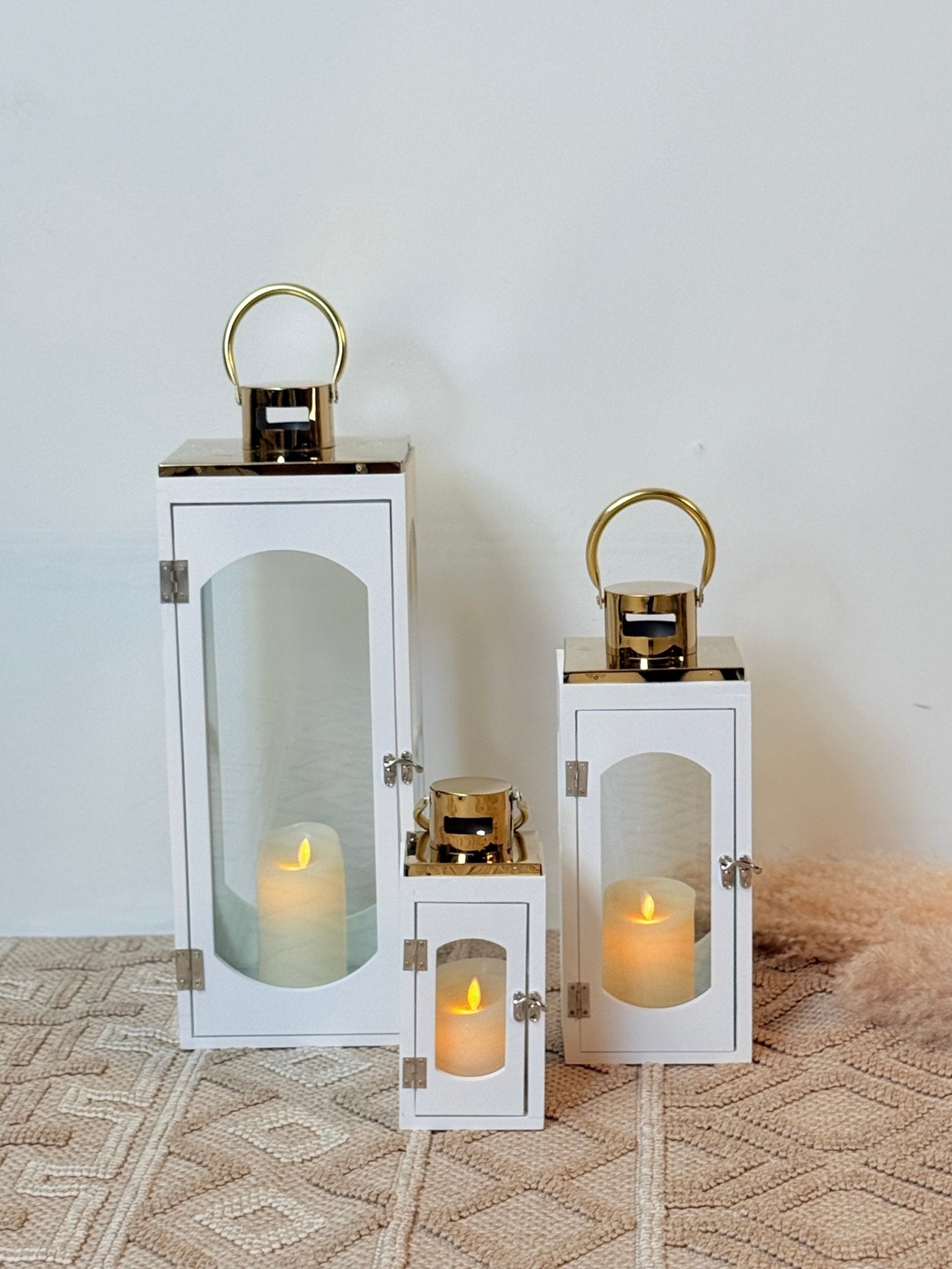 White wood lantern set made - SHAGHAF HOME