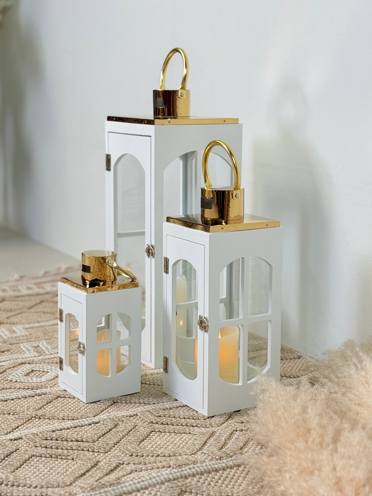 White wood lantern set made - SHAGHAF HOME