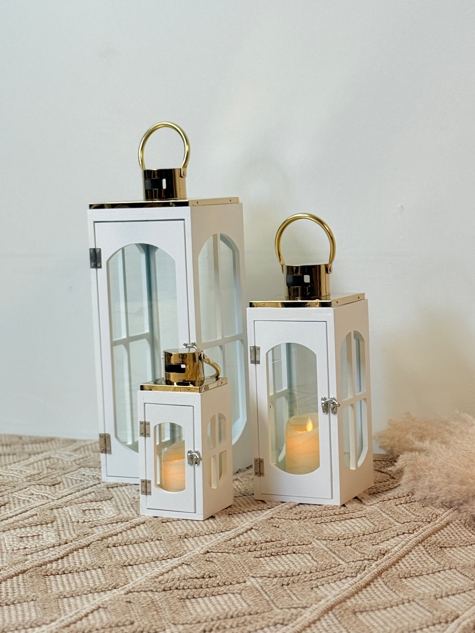 White wood lantern set made - SHAGHAF HOME