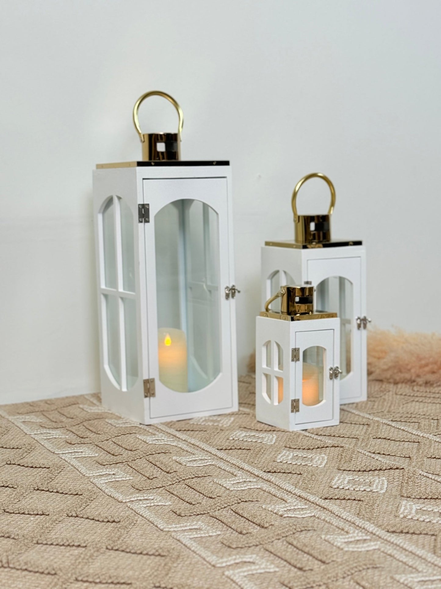 White wood lantern set made - SHAGHAF HOME