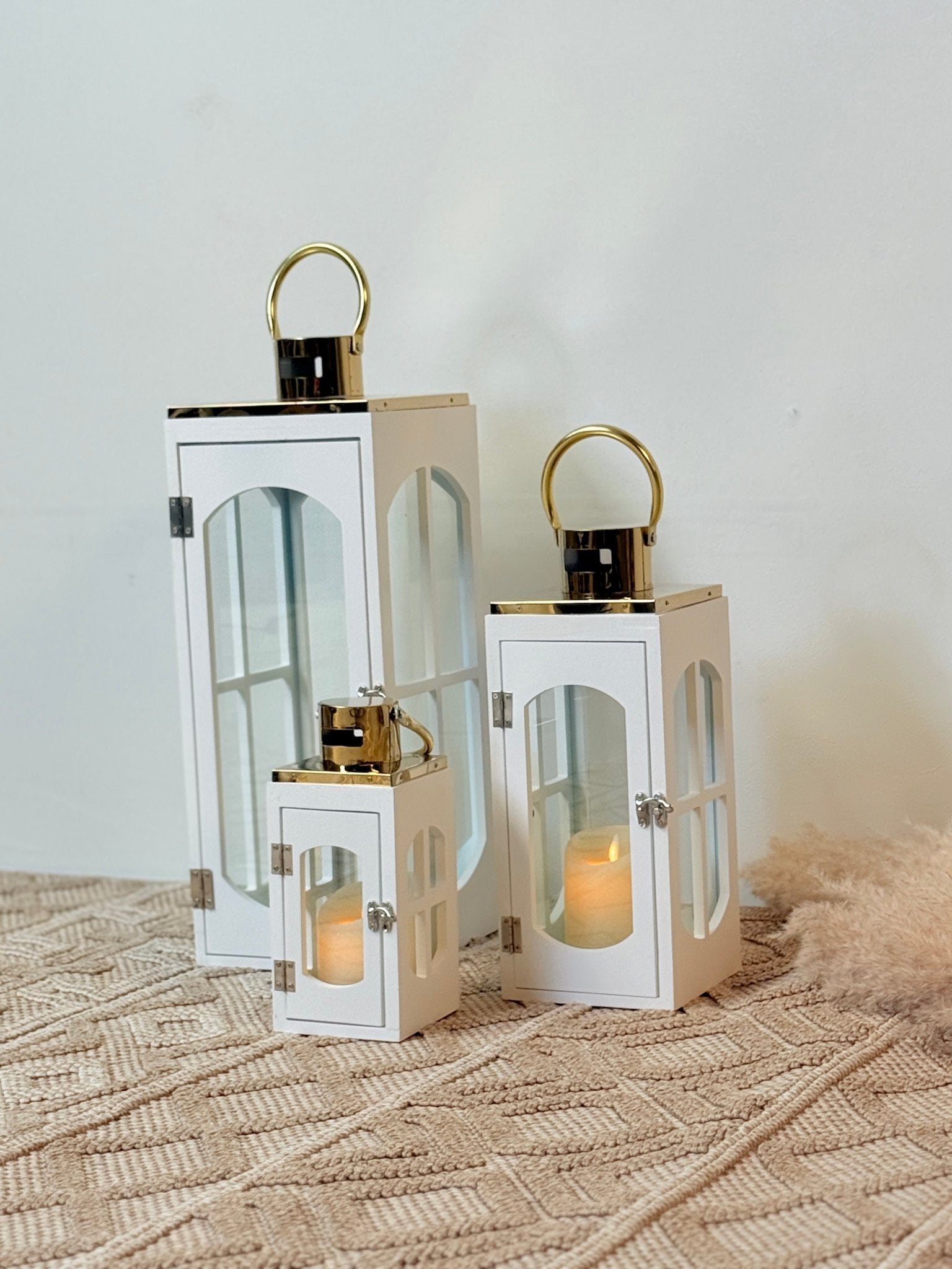 White wood lantern set made - SHAGHAF HOME