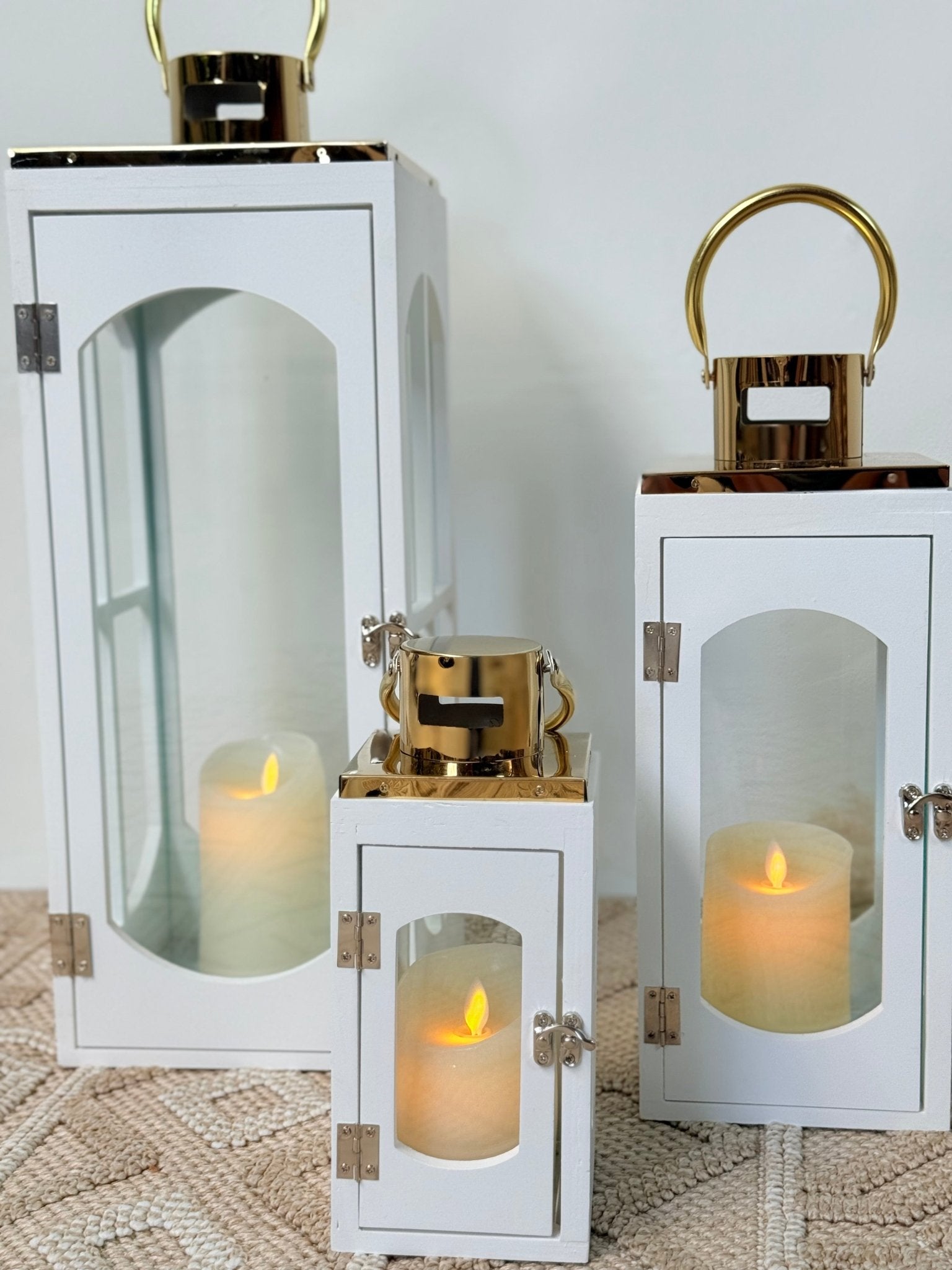 White wood lantern set made - SHAGHAF HOME