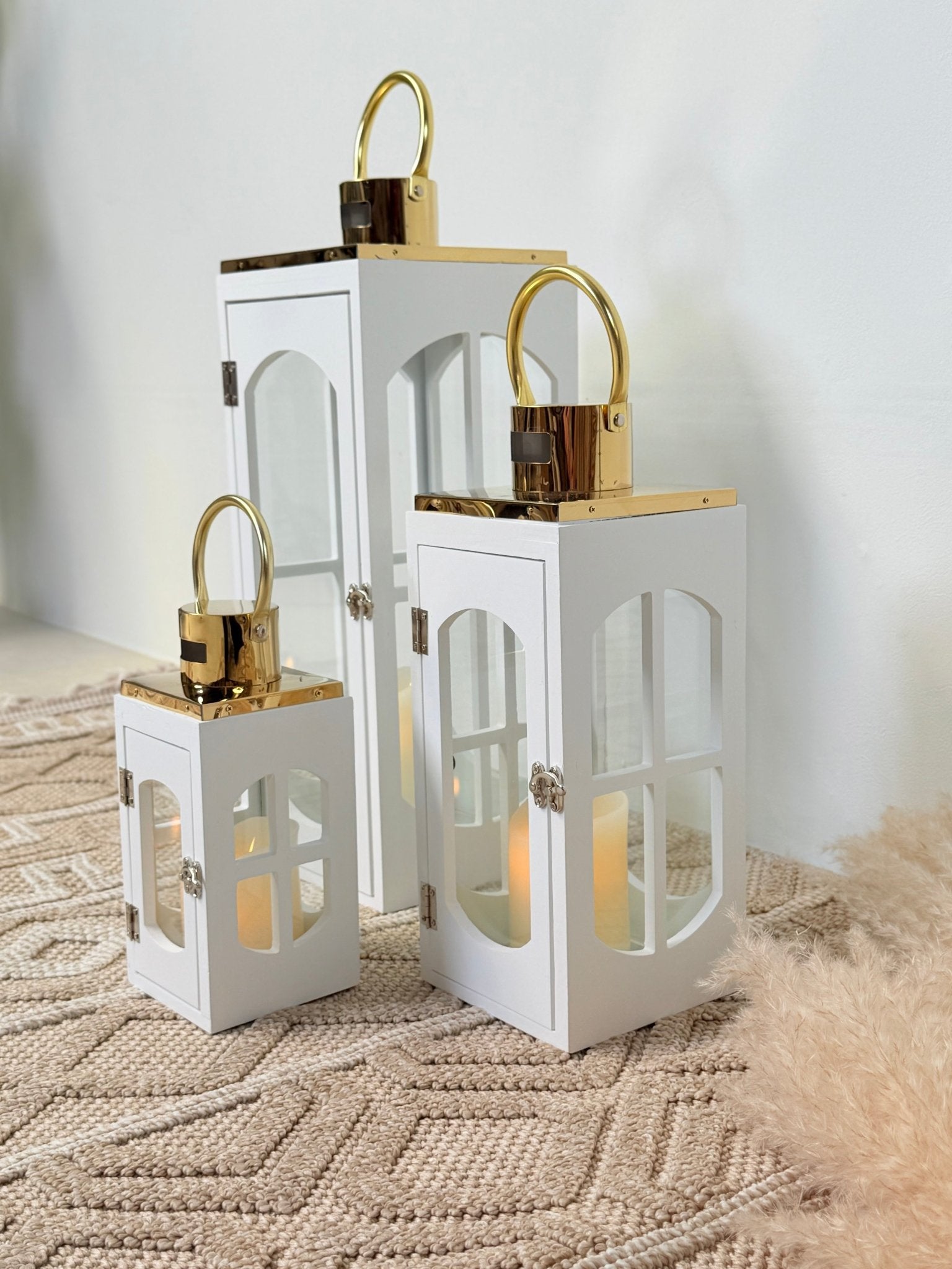 White wood lantern set made - SHAGHAF HOME