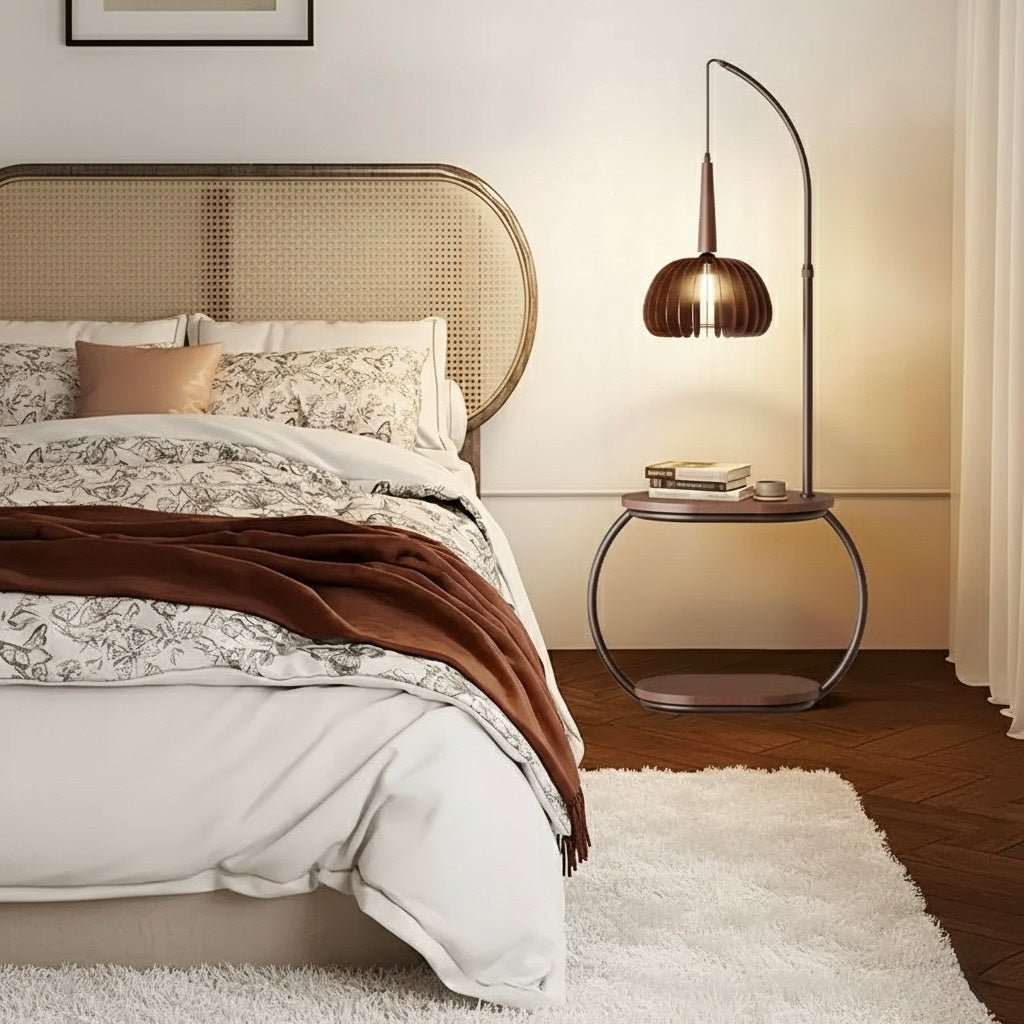 Wooden Floor Lamp with Built - in Side Table - SHAGHAF HOME
