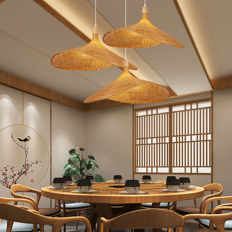 Woven Bamboo modern hat style pendant lamp - SHAGHAF HOME