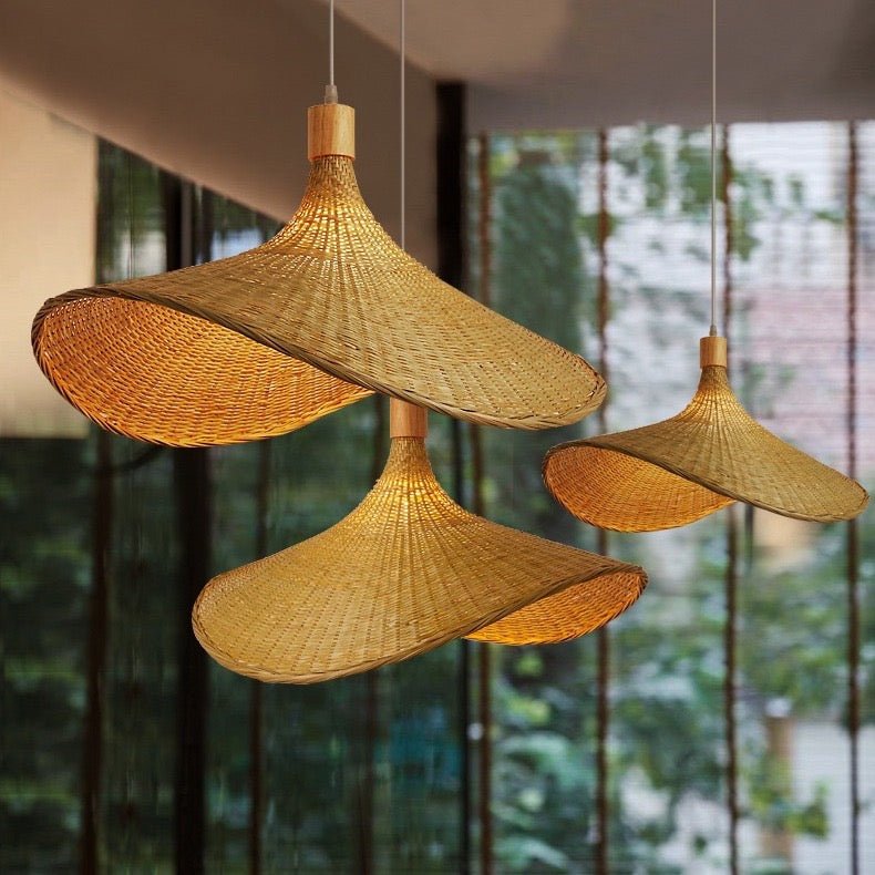 Woven Bamboo modern hat style pendant lamp - SHAGHAF HOME