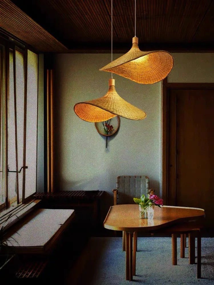 Woven Bamboo modern hat style pendant lamp - SHAGHAF HOME