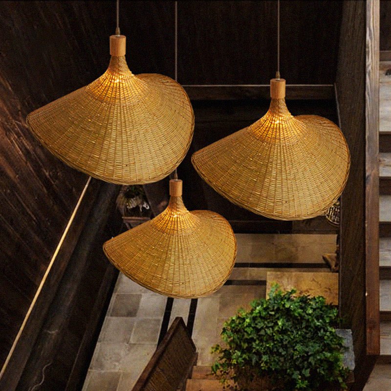 Woven Bamboo modern hat style pendant lamp - SHAGHAF HOME