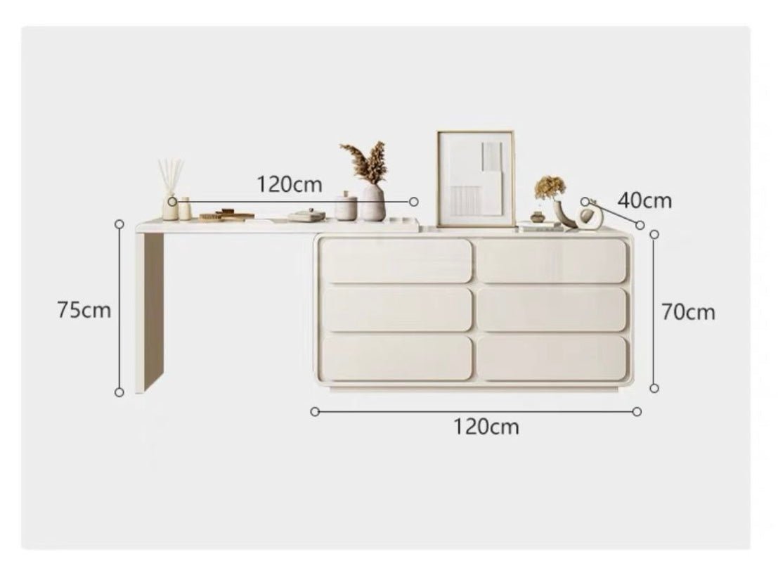 Abby Vanity Table with Stool and Mirror/Dressing Table/White/Acrylic/six Drawers - SHAGHAF HOME
