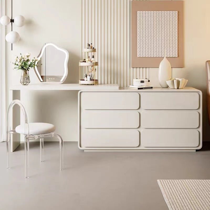 Abby Vanity Table with Stool and Mirror/Dressing Table/White/Acrylic/six Drawers - SHAGHAF HOME