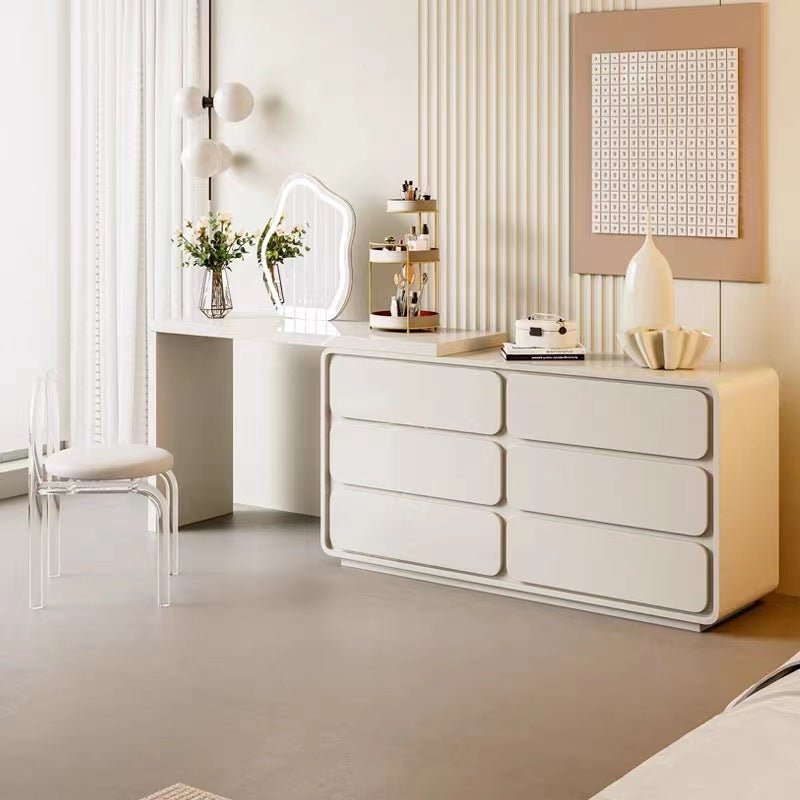 Abby Vanity Table with Stool and Mirror/Dressing Table/White/Acrylic/six Drawers - SHAGHAF HOME
