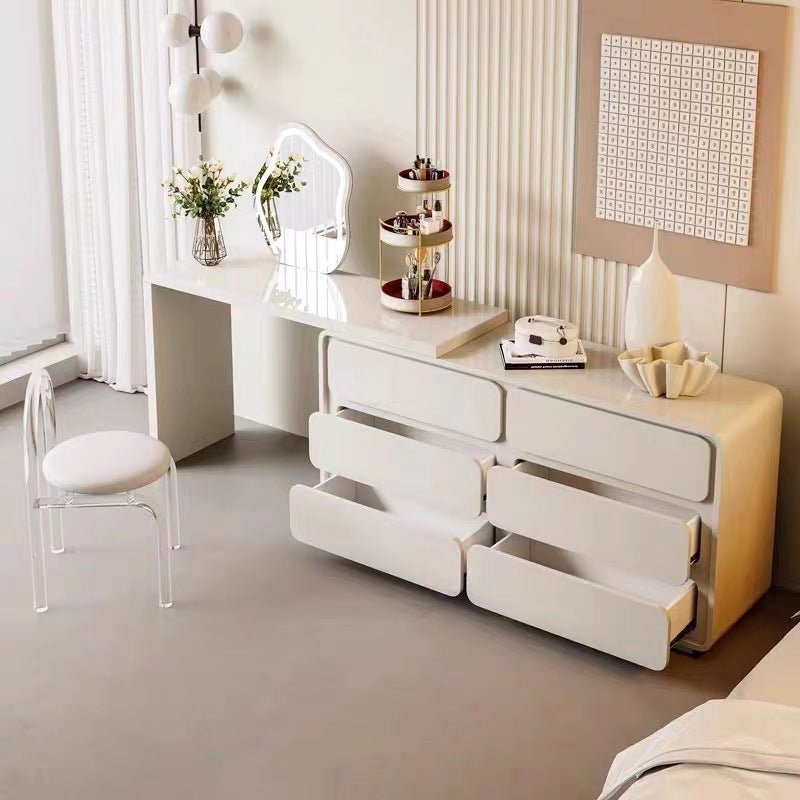 Abby Vanity Table with Stool and Mirror/Dressing Table/White/Acrylic/six Drawers - SHAGHAF HOME