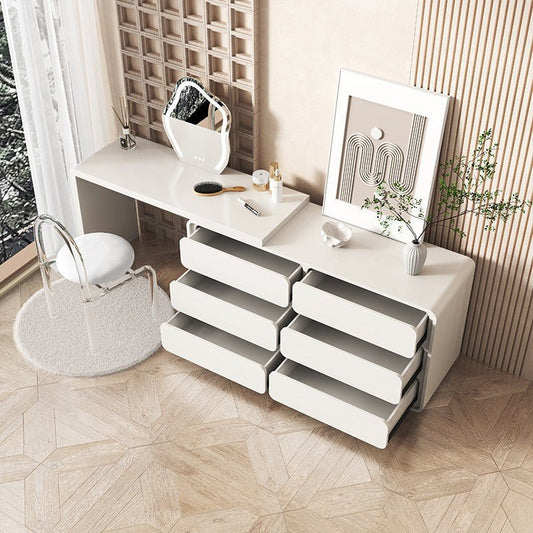 Abby Vanity Table with Stool and Mirror/Dressing Table/White/Acrylic/six Drawers - SHAGHAF HOME