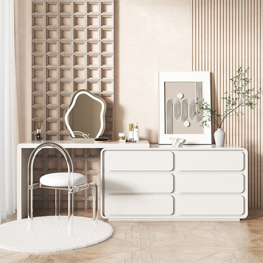 Abby Vanity Table with Stool and Mirror/Dressing Table/White/Acrylic/six Drawers - SHAGHAF HOME