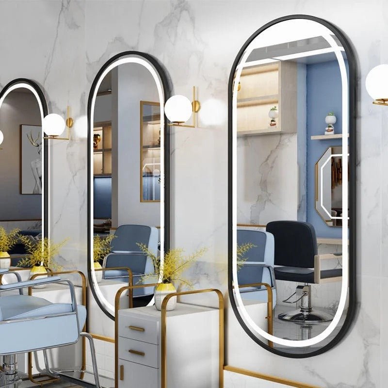 Black frame oval LED wall mirror - SHAGHAF HOME