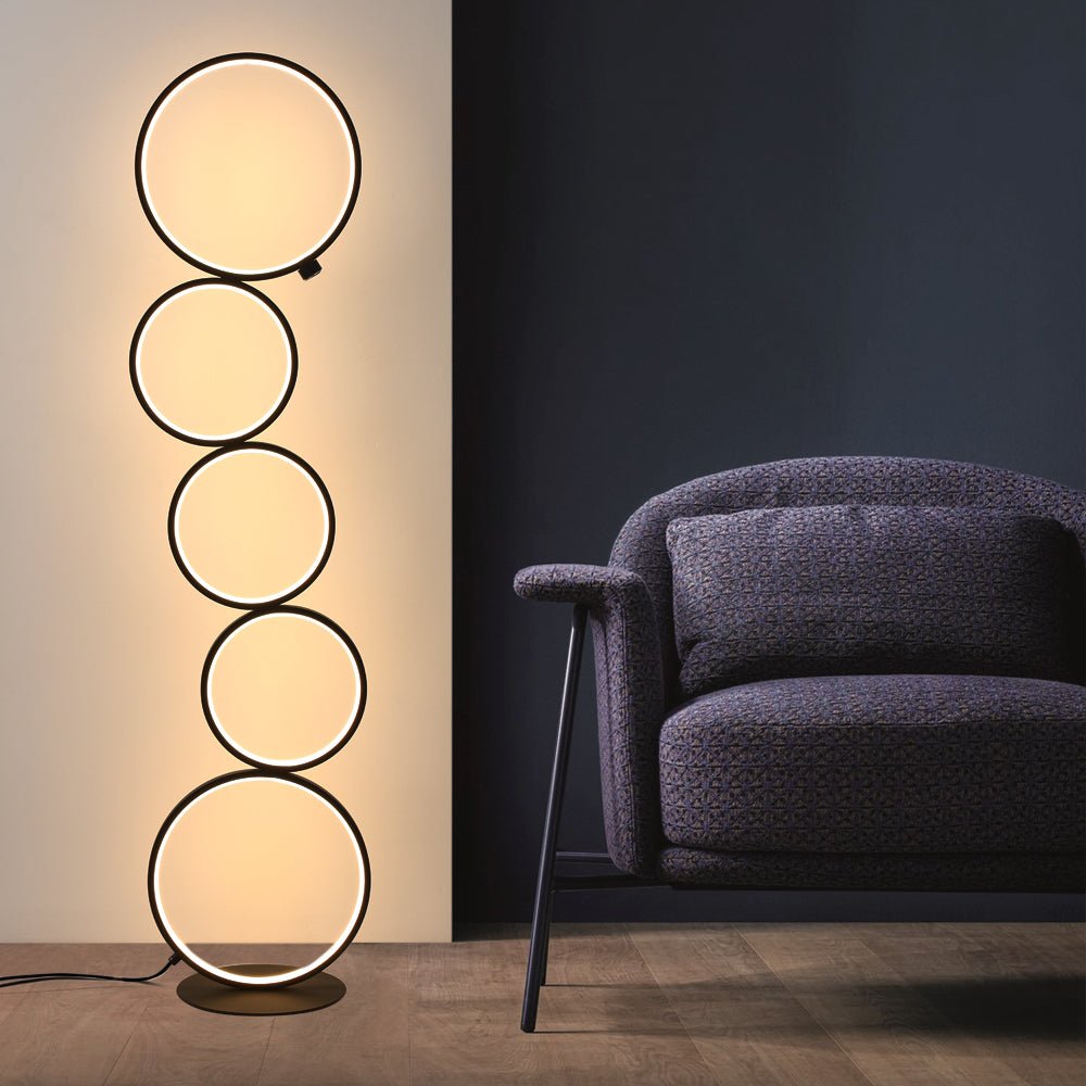 C5 Black LED Floor Lamp 5-Ring Novelty Dimmable Standing Lamp - SHAGHAF HOME