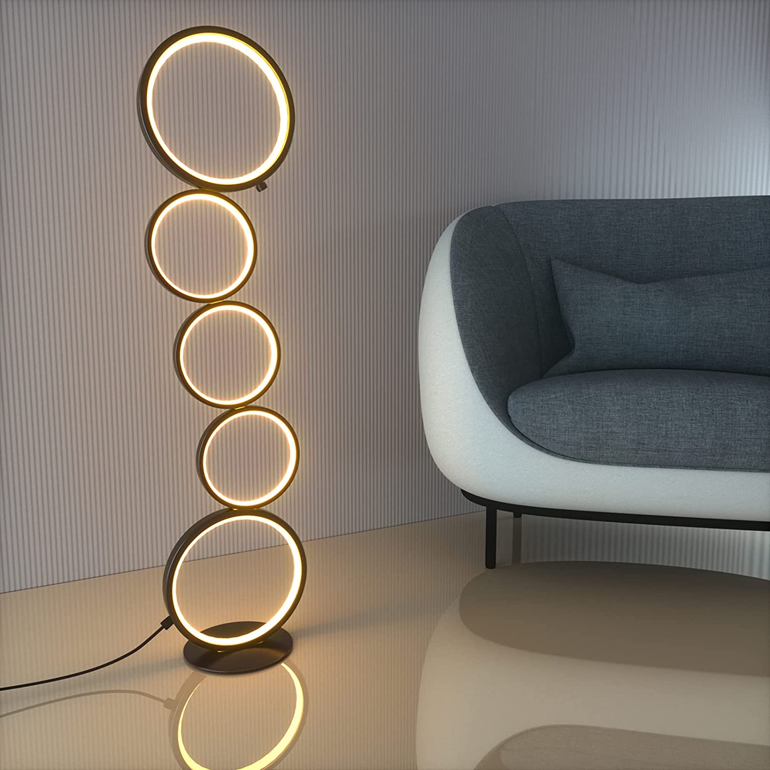 C5 Black LED Floor Lamp 5-Ring Novelty Dimmable Standing Lamp - SHAGHAF HOME