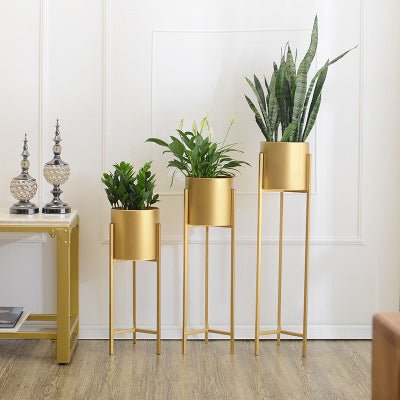 Gold metal plant stands set of 3 - SHAGHAF HOME