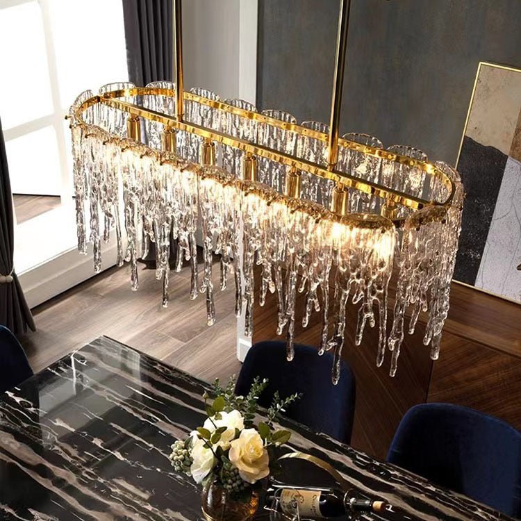 Icicle Shaped Glass Island Chandelier Lights Modern Living Room Hanging Pendant Lights - SHAGHAF HOME