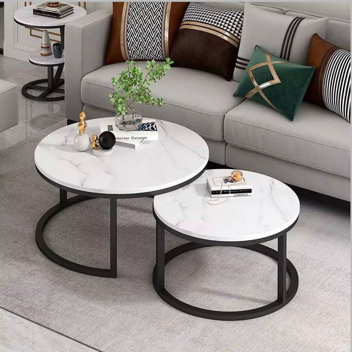 Marble with black base coffee table set - SHAGHAF HOME