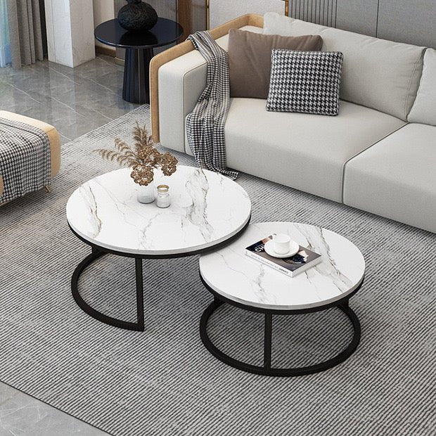 Marble with black base coffee table set - SHAGHAF HOME