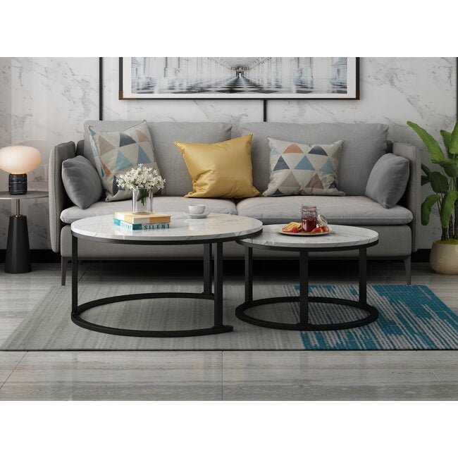 Marble with black base coffee table set - SHAGHAF HOME
