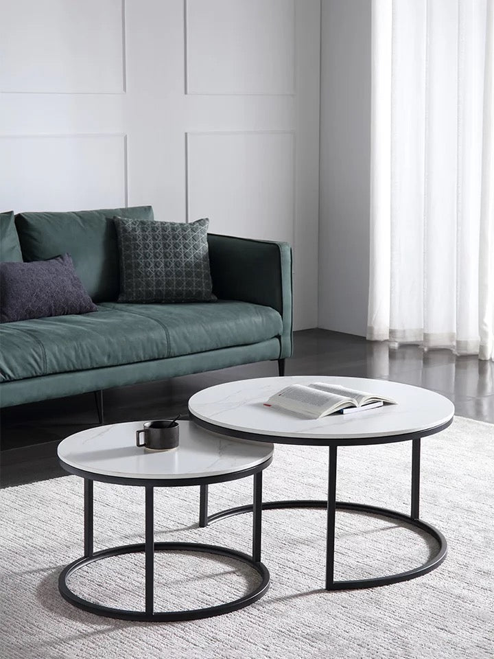 Marble with black base coffee table set - SHAGHAF HOME