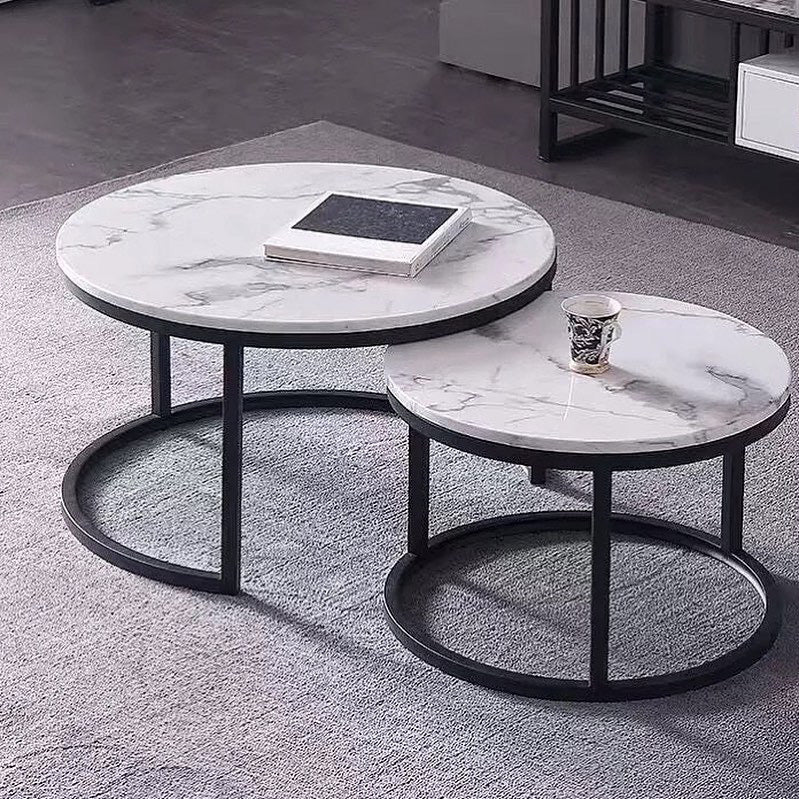 Marble with black base coffee table set - SHAGHAF HOME